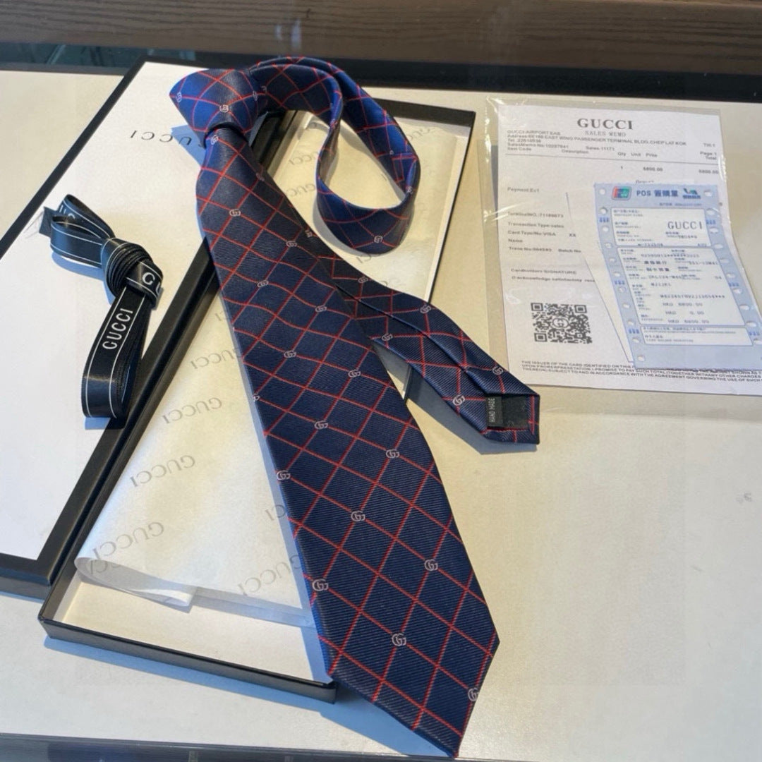Gucci Style Men's Geometric Jacquard Silk Tie