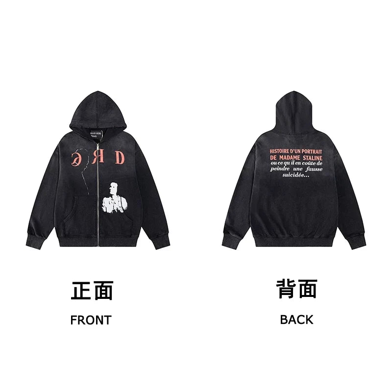 ERD “Madame Staline” Graphic Zip-Up Hoodie — Black