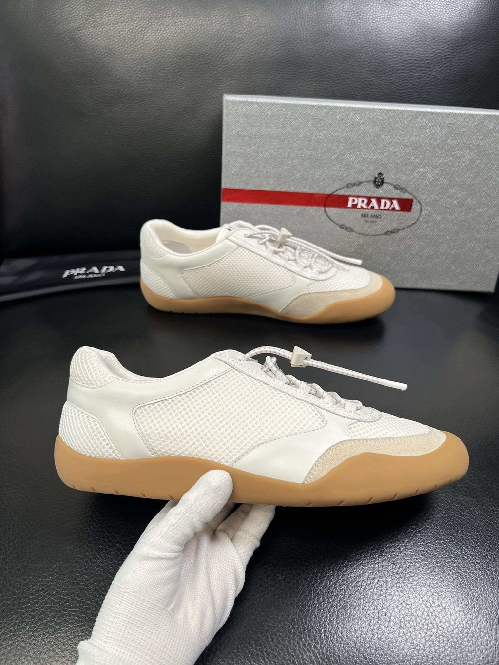 Prada Men's White Gum Sole Sneakers