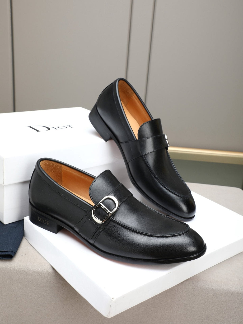 Dior Black Buckle Loafers